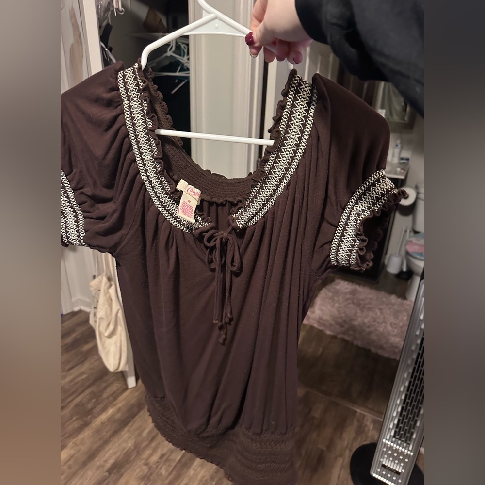 Brown Embroidered Women's Top
